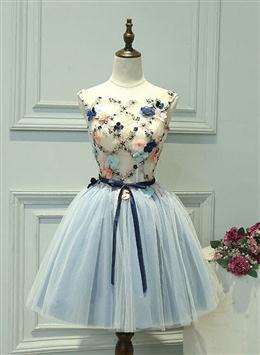 Picture of Cute Light Blue Short Tulle Homecoming Dresses, Blue Prom Dresses